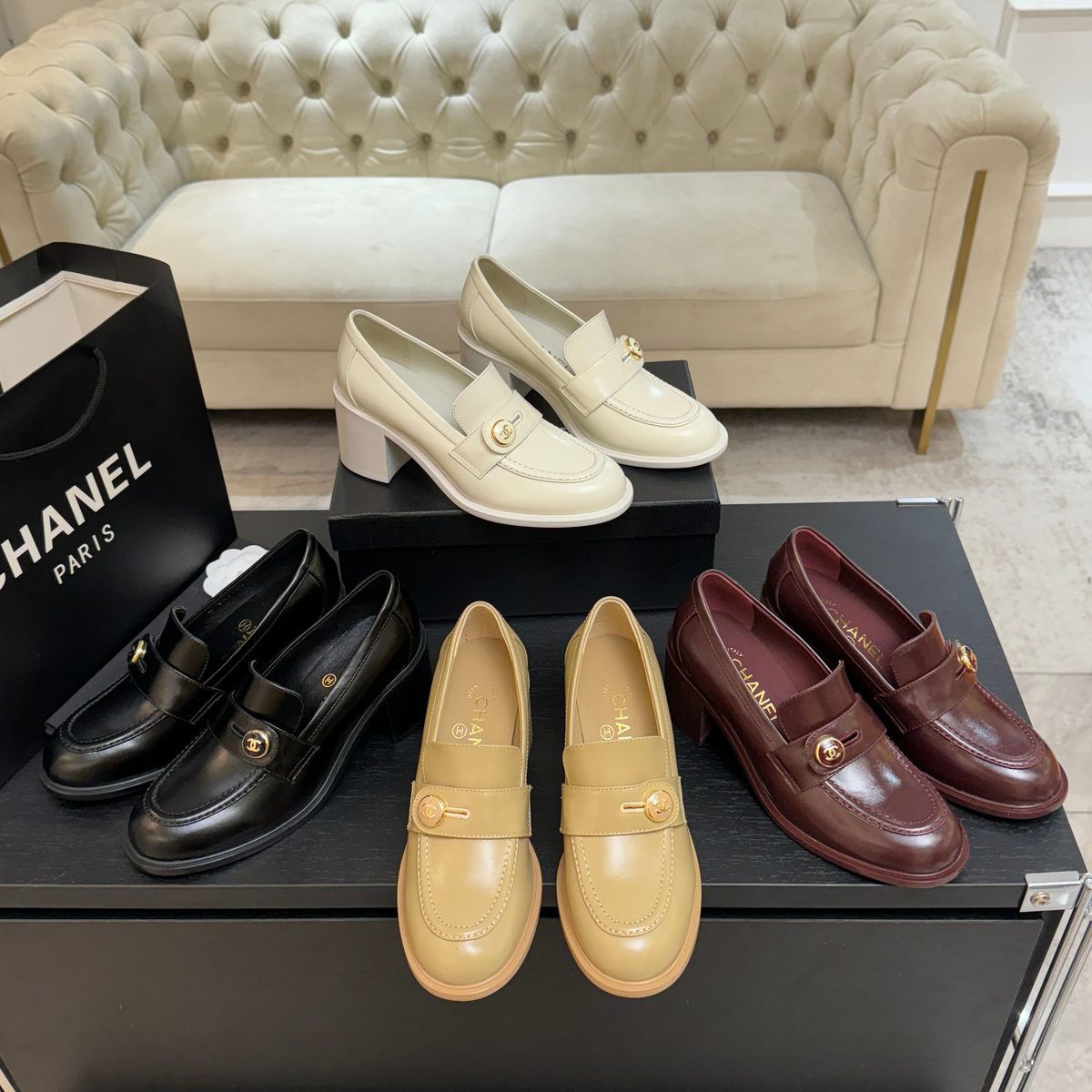 Chanel CC Logo Leather Loafers Collection