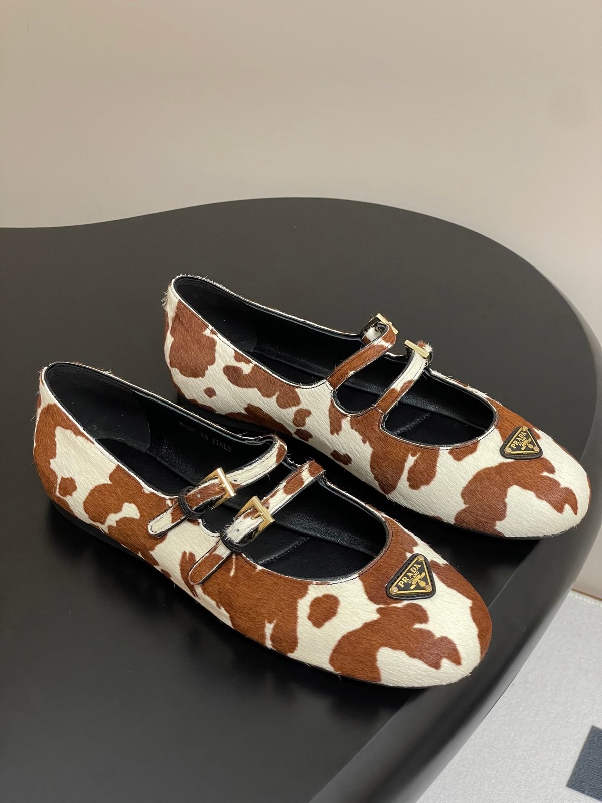 Prada Cow Print Mary Jane Flat (Calf Hair)