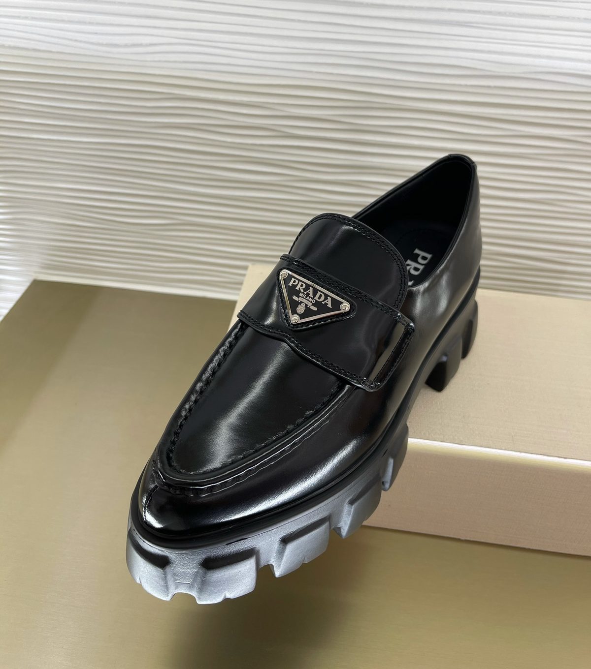Prada Monogram Leather Platform Loafers