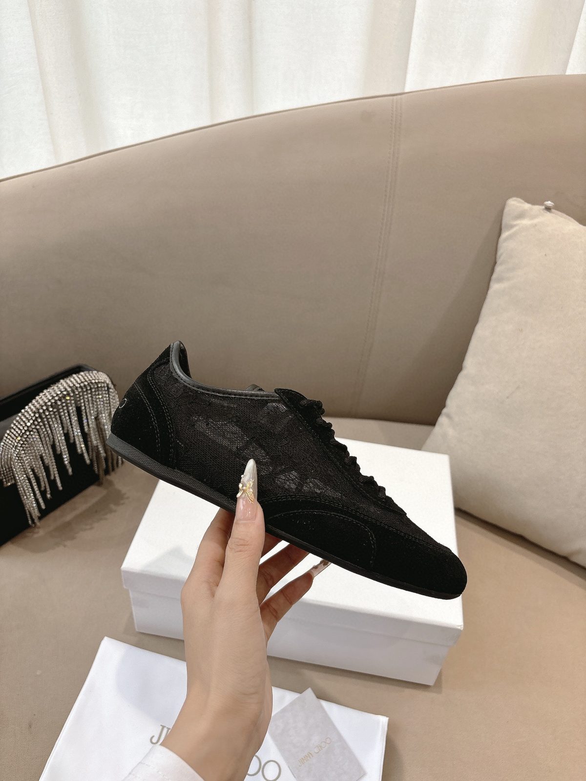 Jimmy Choo Black Suede Lace-Up Sneakers