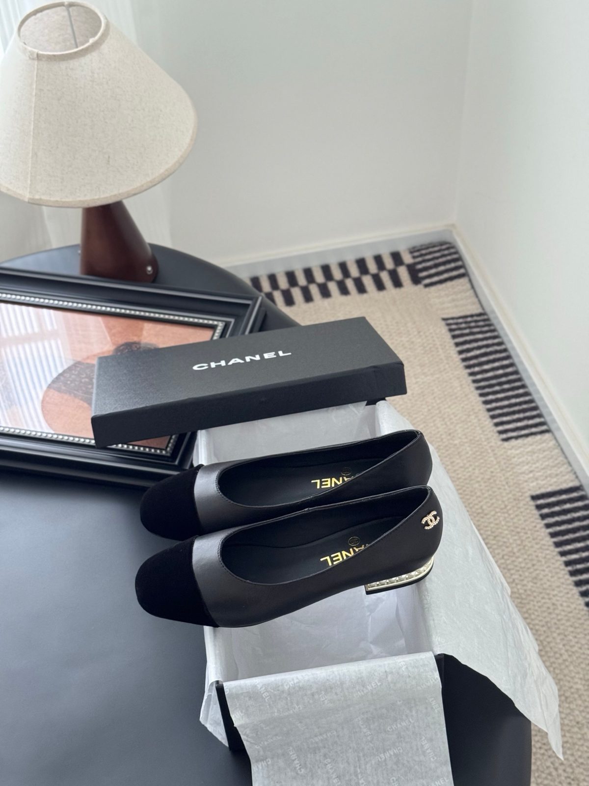 Chanel Black Leather Ballet Flats