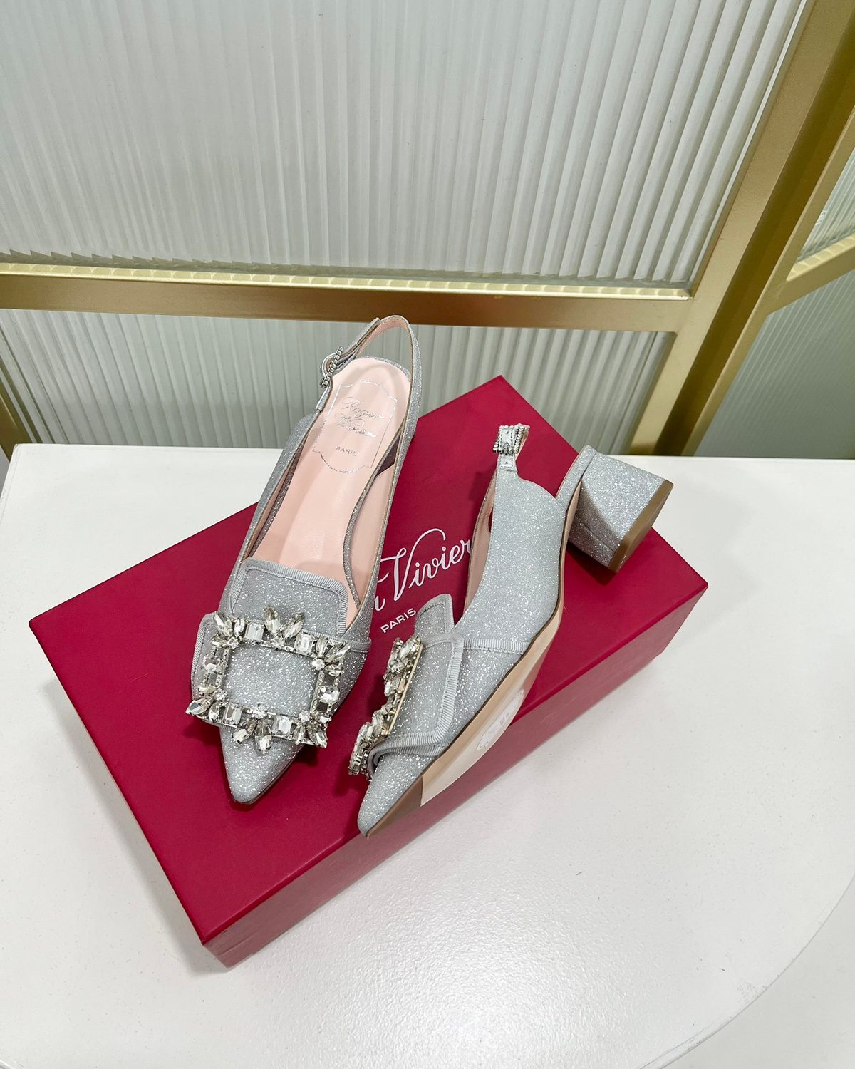 Roger Vivier Crystal-Buckle Slingback Heels