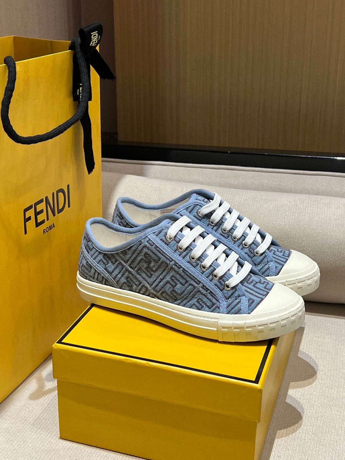 Fendi FF Monogram Canvas Low-Top Sneakers
