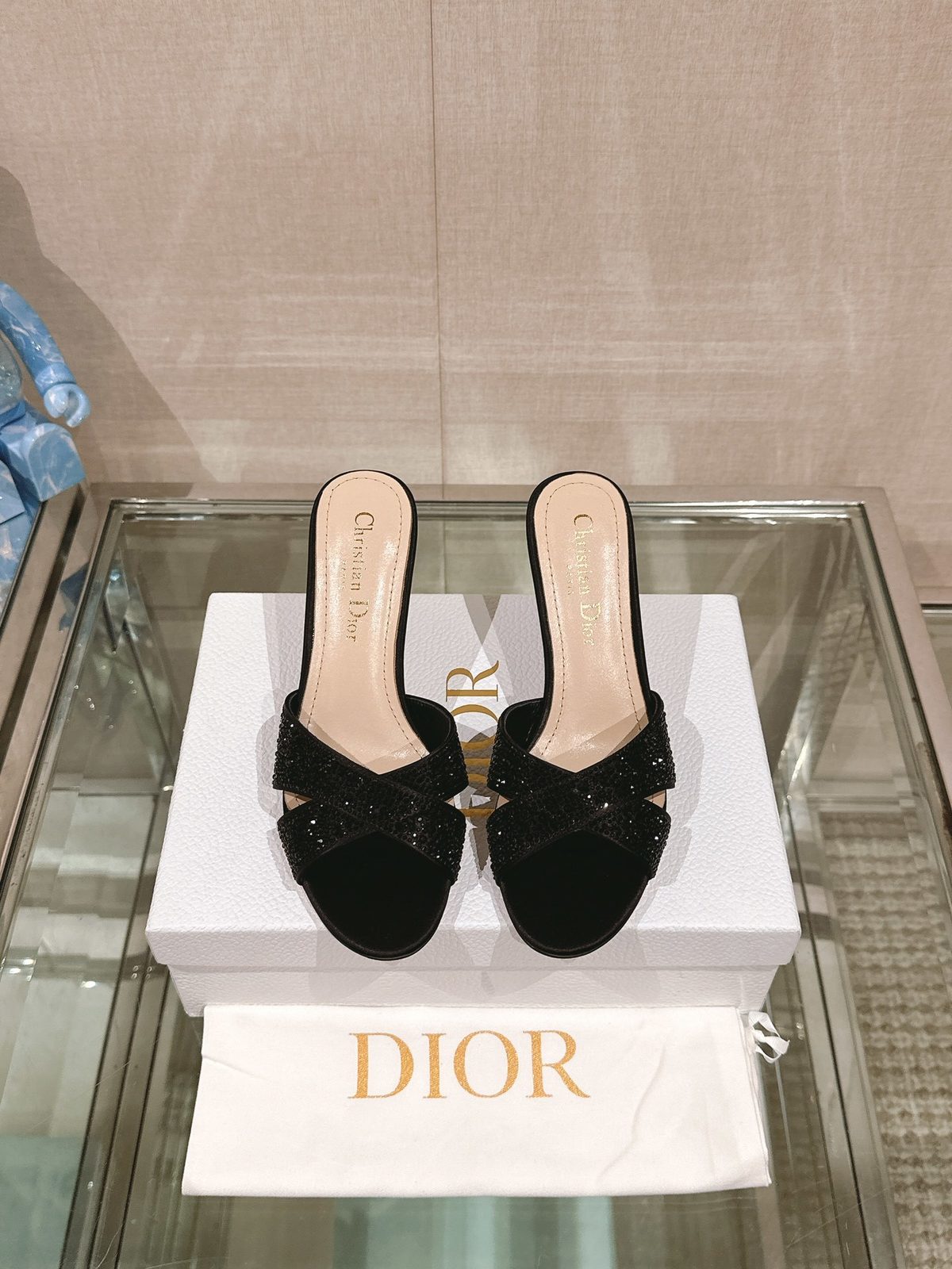 Dior Bow Embellished Black Velvet Mules
