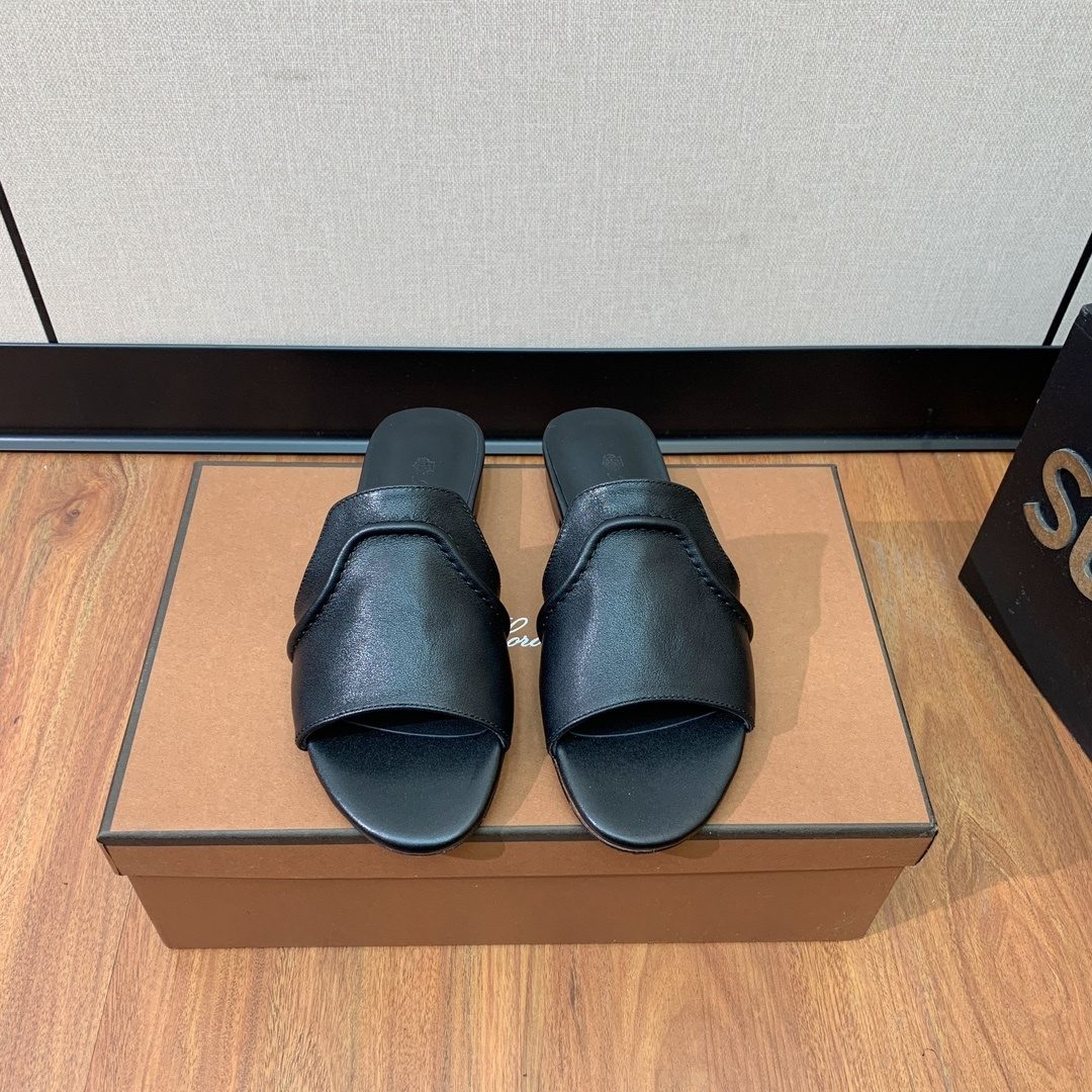 Supreme Black Leather Slide Sandals