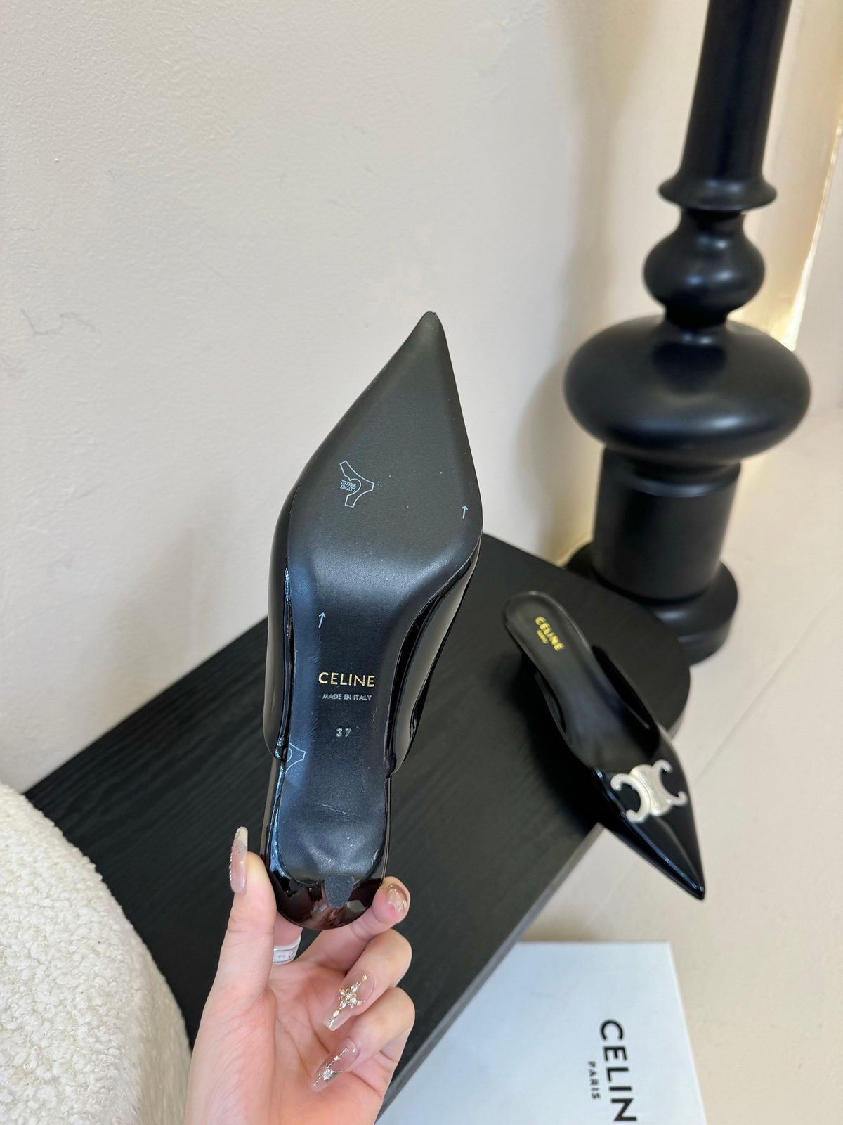 Celine Black Pointed Kitten Heel Mules