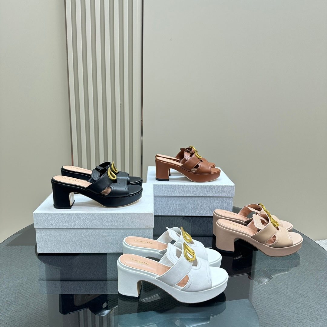 Dior Platform Mule Sandals with Gold CD Logo