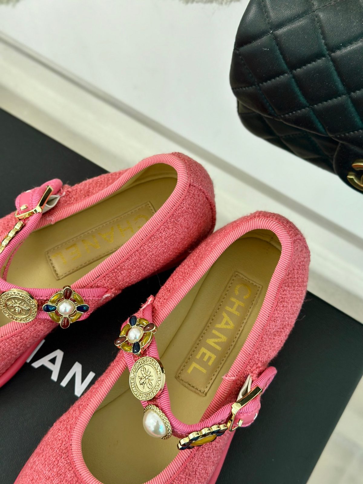 Chanel Pink Tweed Mary Jane Flats