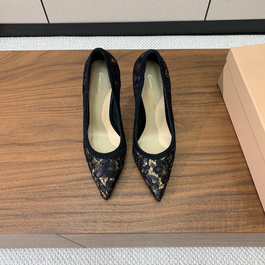 Gianvito Rossi Black Lace Pointed Pump