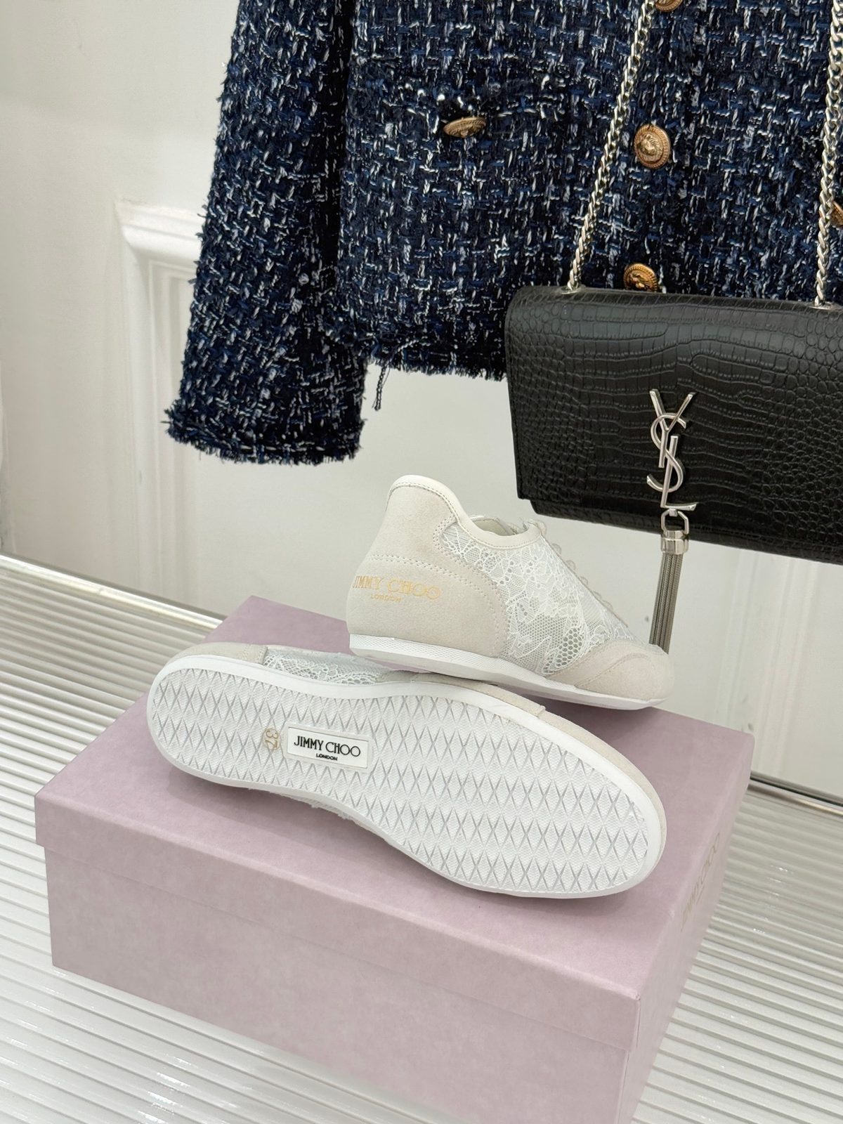 Jimmy Choo Lace Leather Sneakers White