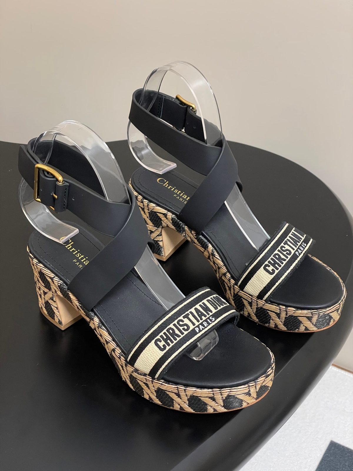 Christian Dior Leopard Platform Block Heel Sandals