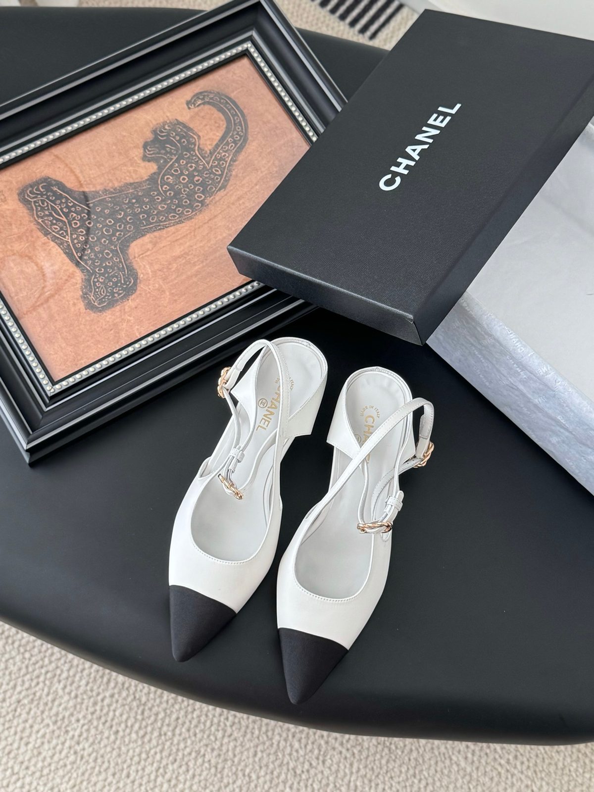 Chanel White Leather Slingback Ballet Pointe Shoes