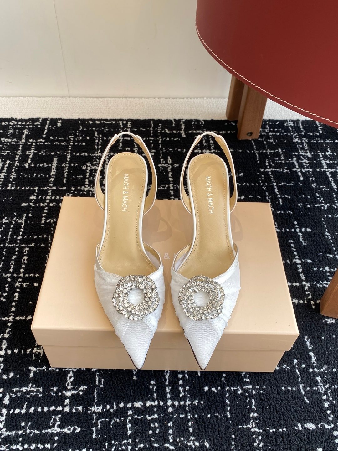 March & March White Satin Sling-Back Heels