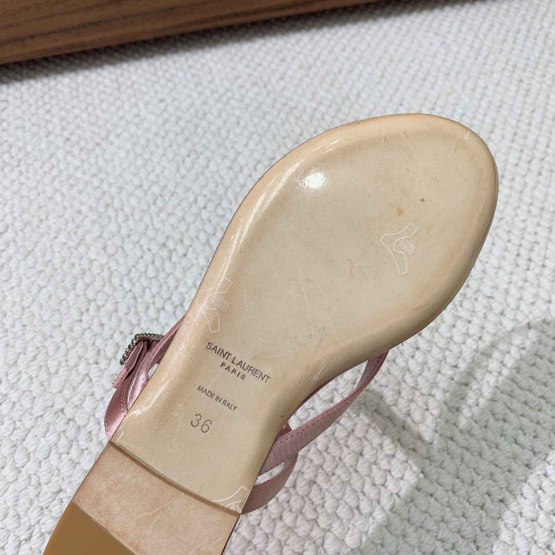 Saint Laurent Pink Satin Thong Sandals
