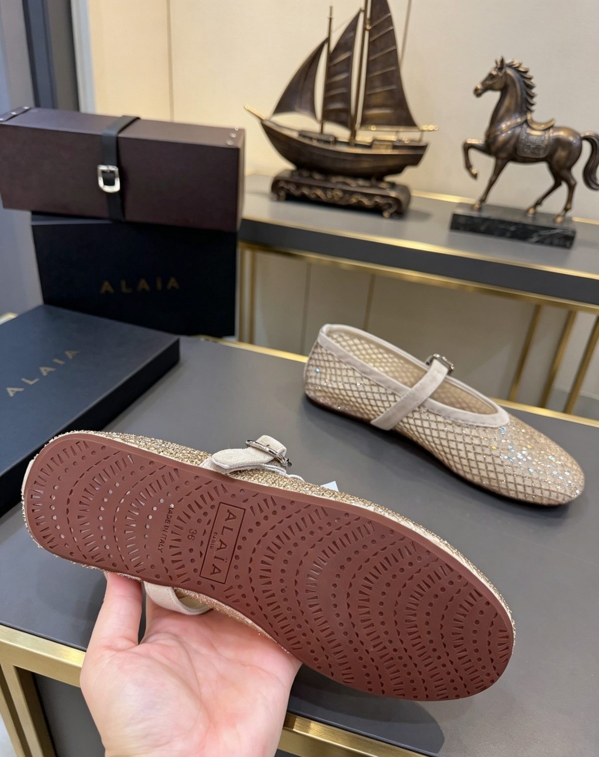 Alaïa Mesh Ballet Flat Cream/Beige