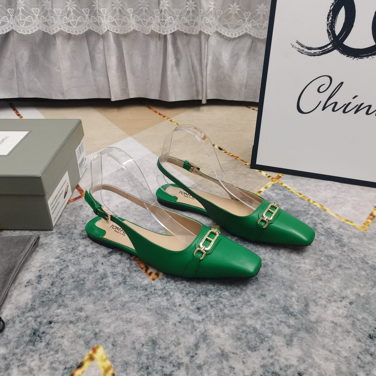 Tory Burch Green Leather Slingback Flats