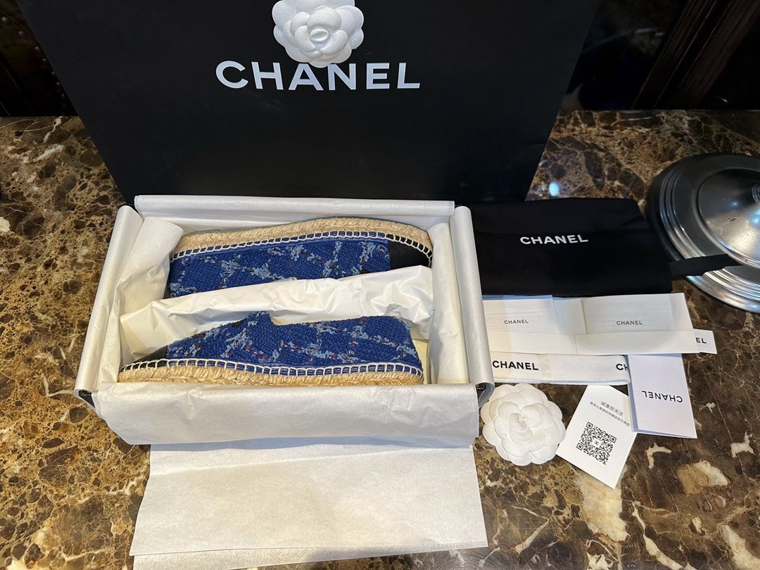 Chanel Tweed Espadrille Slip-On Shoes