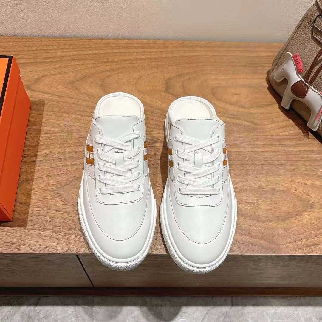 Hermès H-Logo White Leather Sneakers