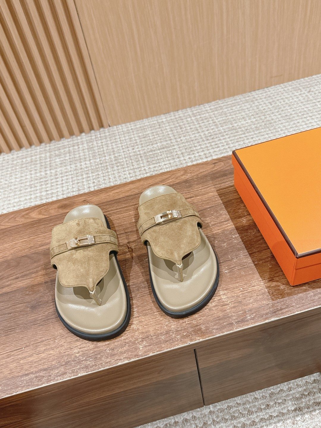 Hermès Suede Leather Flat Sandals