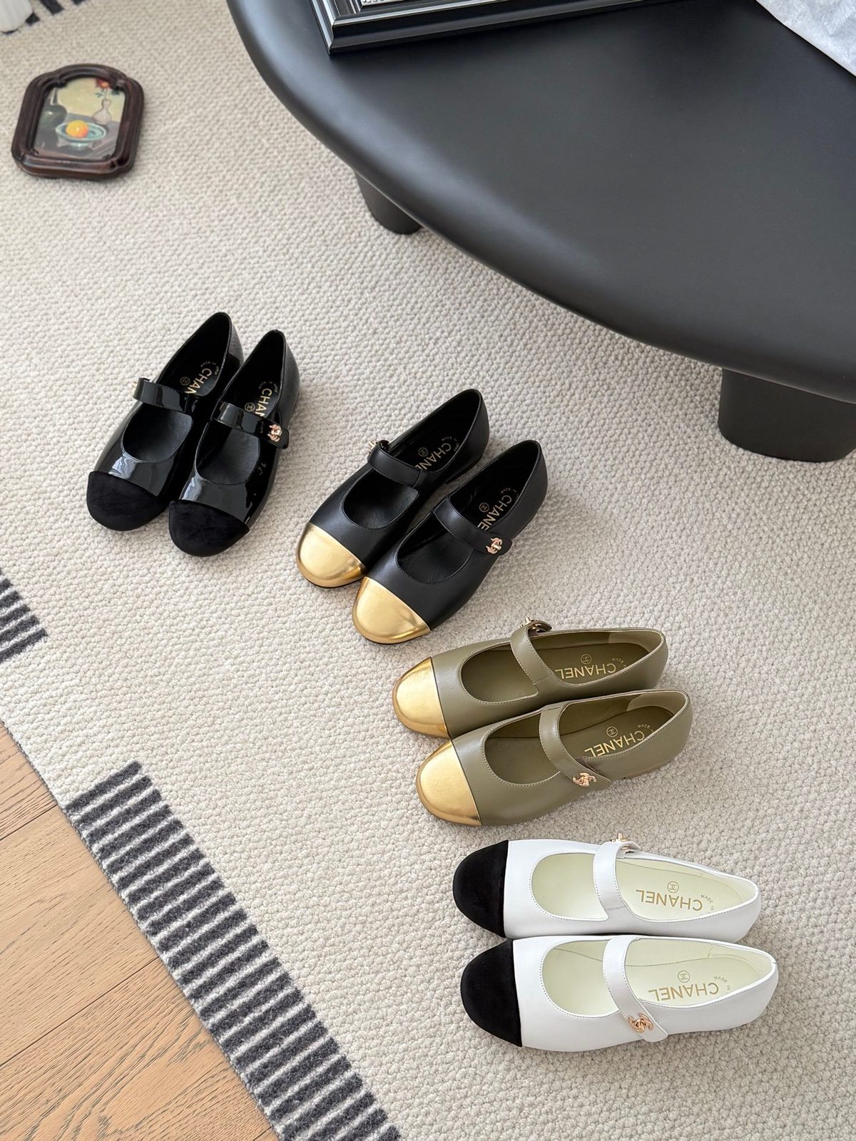 Chanel Mary Jane Flat Shoes with Patent Toe Cap