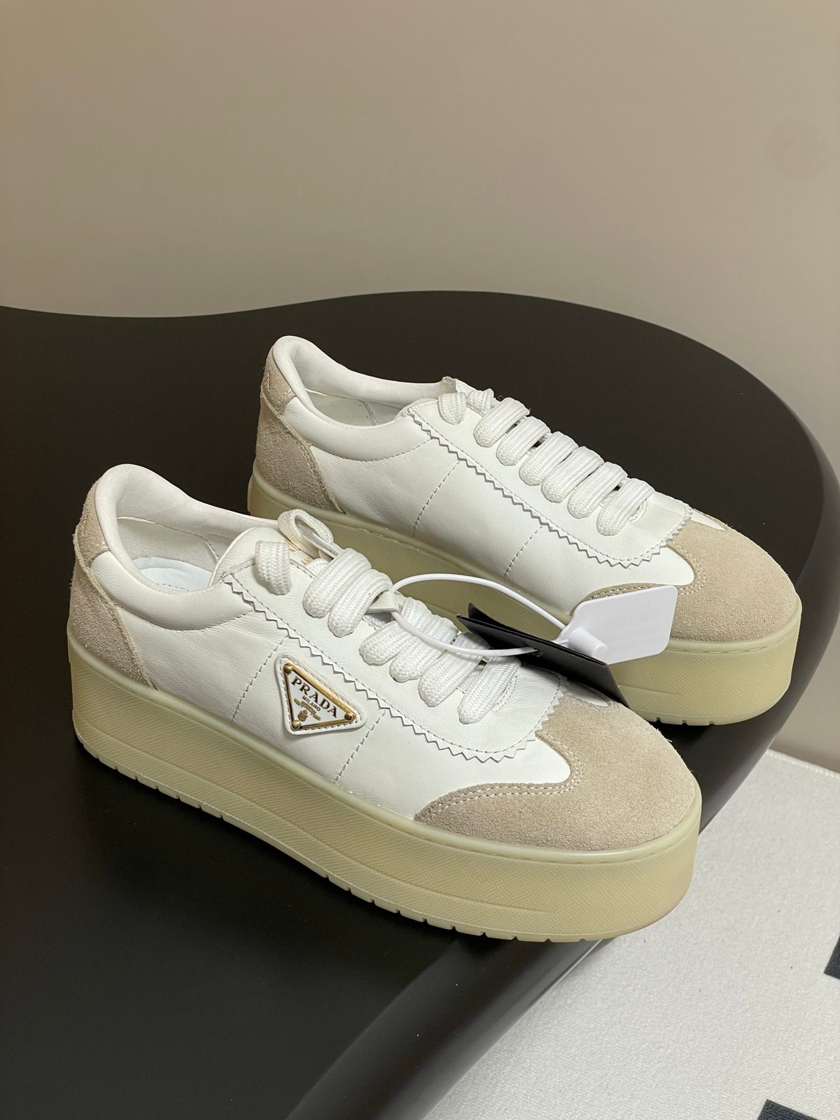 Prada Platform Leather Suede Sneakers