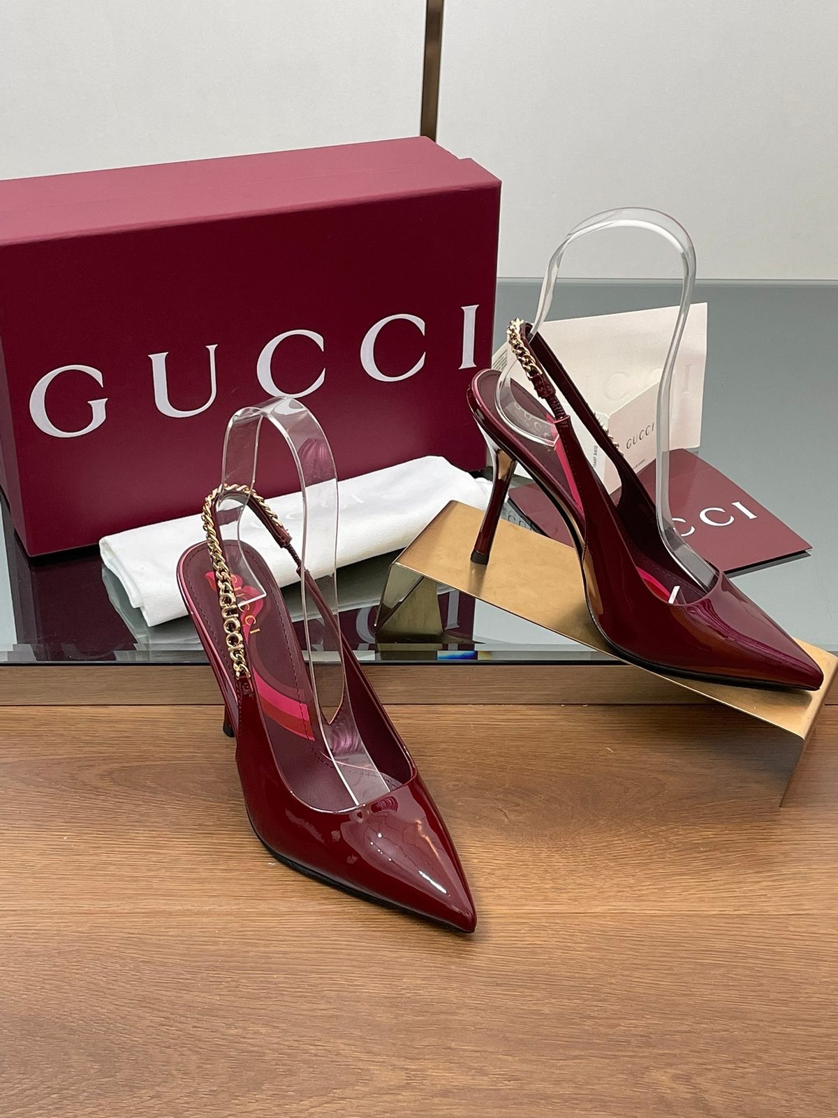 Gucci Patent Leather Pointed Toe Slingback Heels