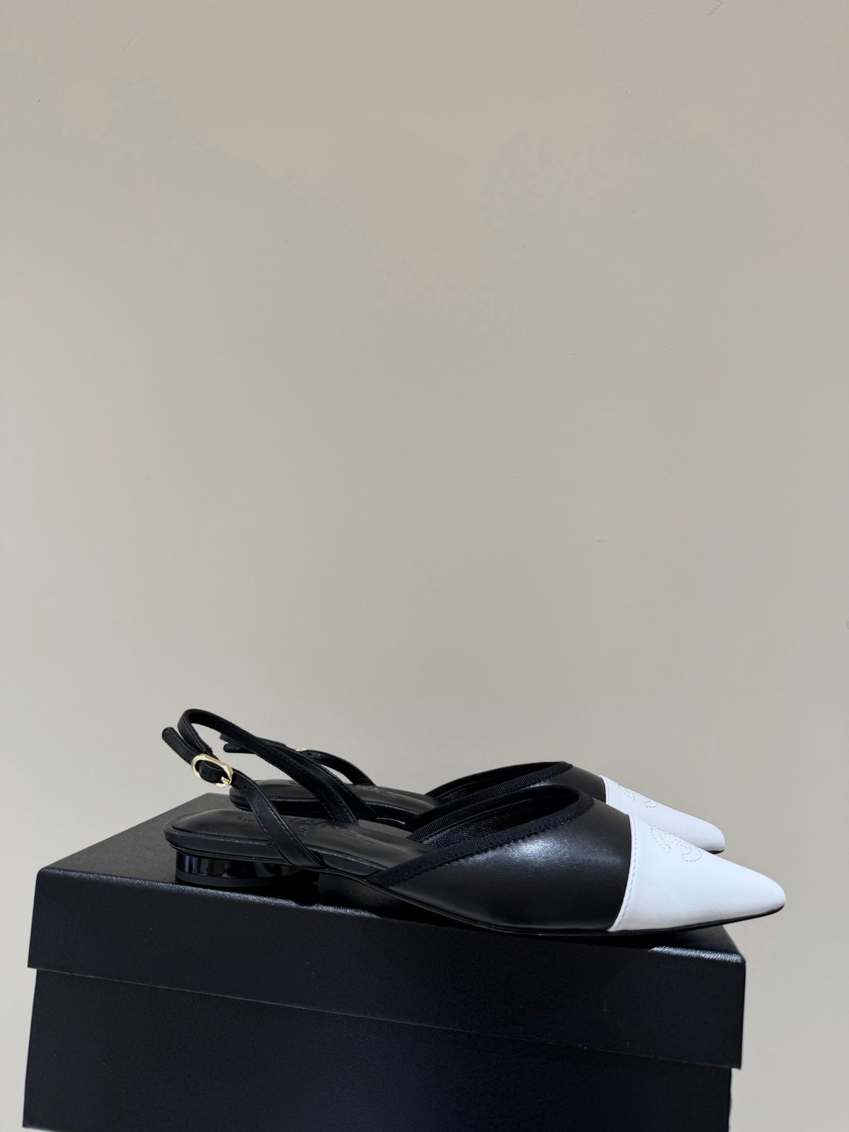 Chanel Black and White Slingback Flats