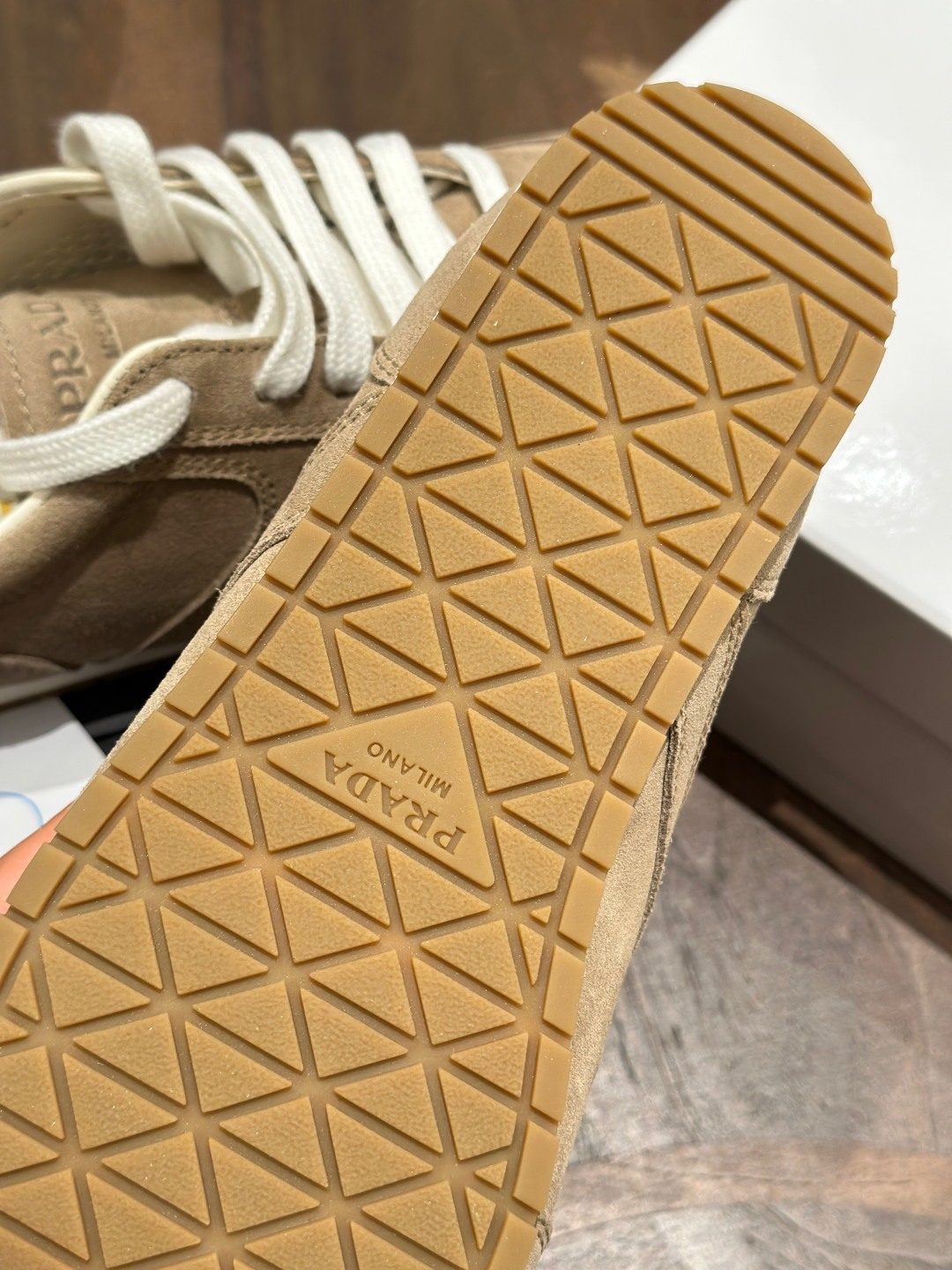 Prada Milano Suede Sneaker Beige