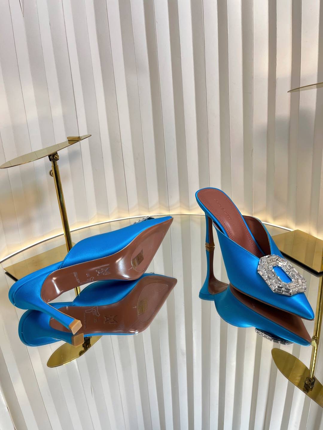 Amiri Mundie Blue Satin Mule Heels
