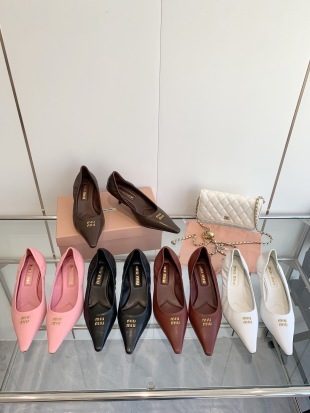Miu Miu Leather Pointed Toe Kitten Heel Pumps
