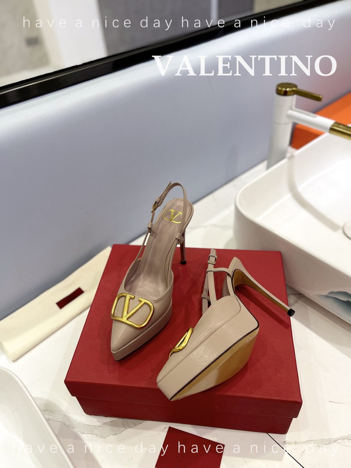 Valentino VLogo Platform Slingback Heels