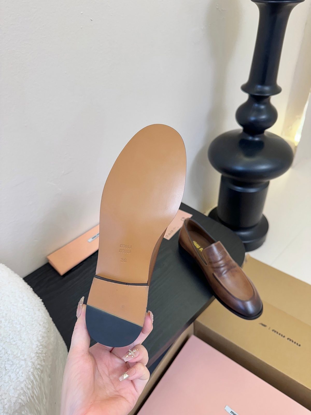 Miu Miu Leather Loafer Brown