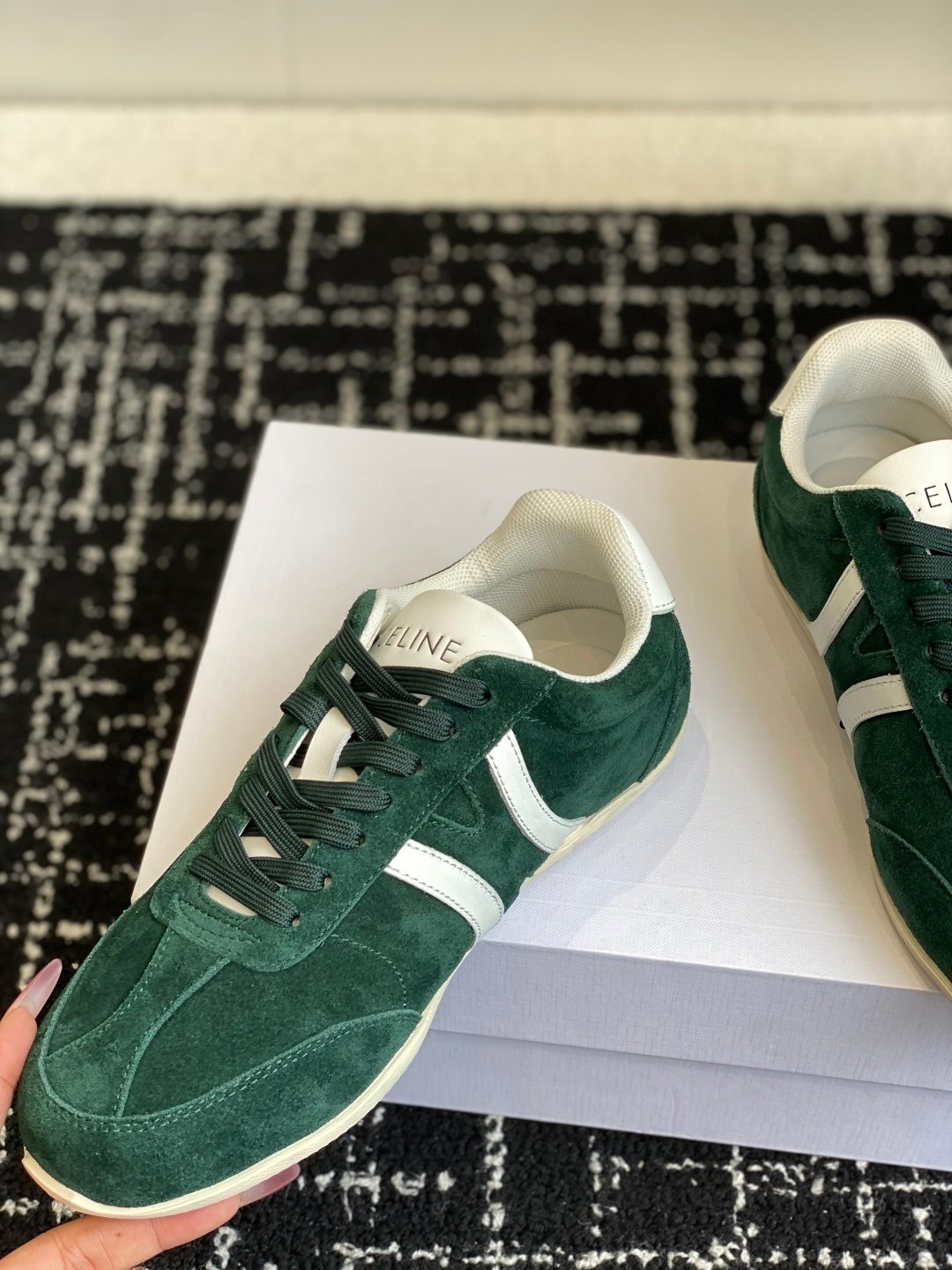 Celine Green Suede Low-Top Sneakers
