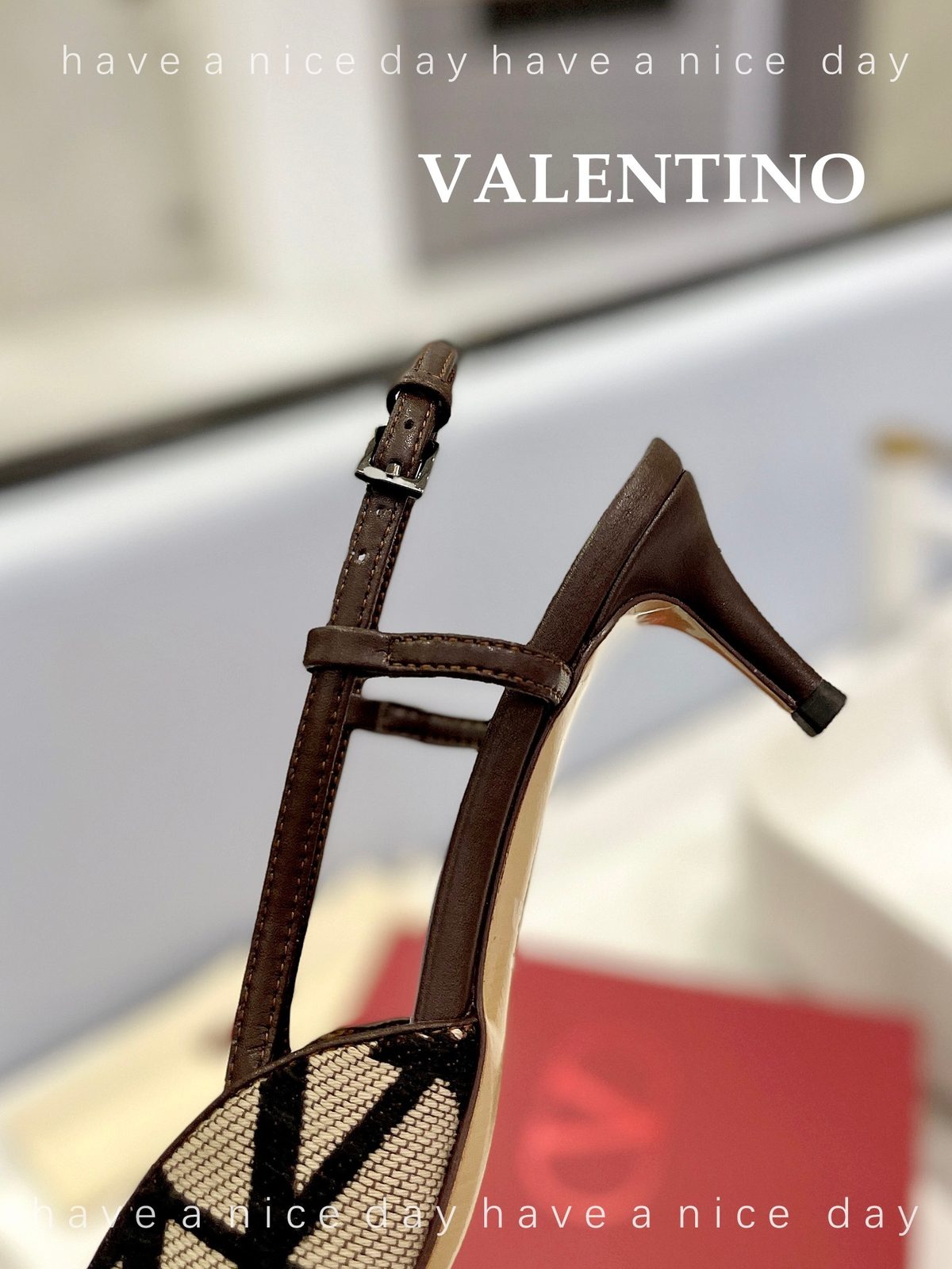 Valentino VLogo Pointed Kitten Heel Slingback