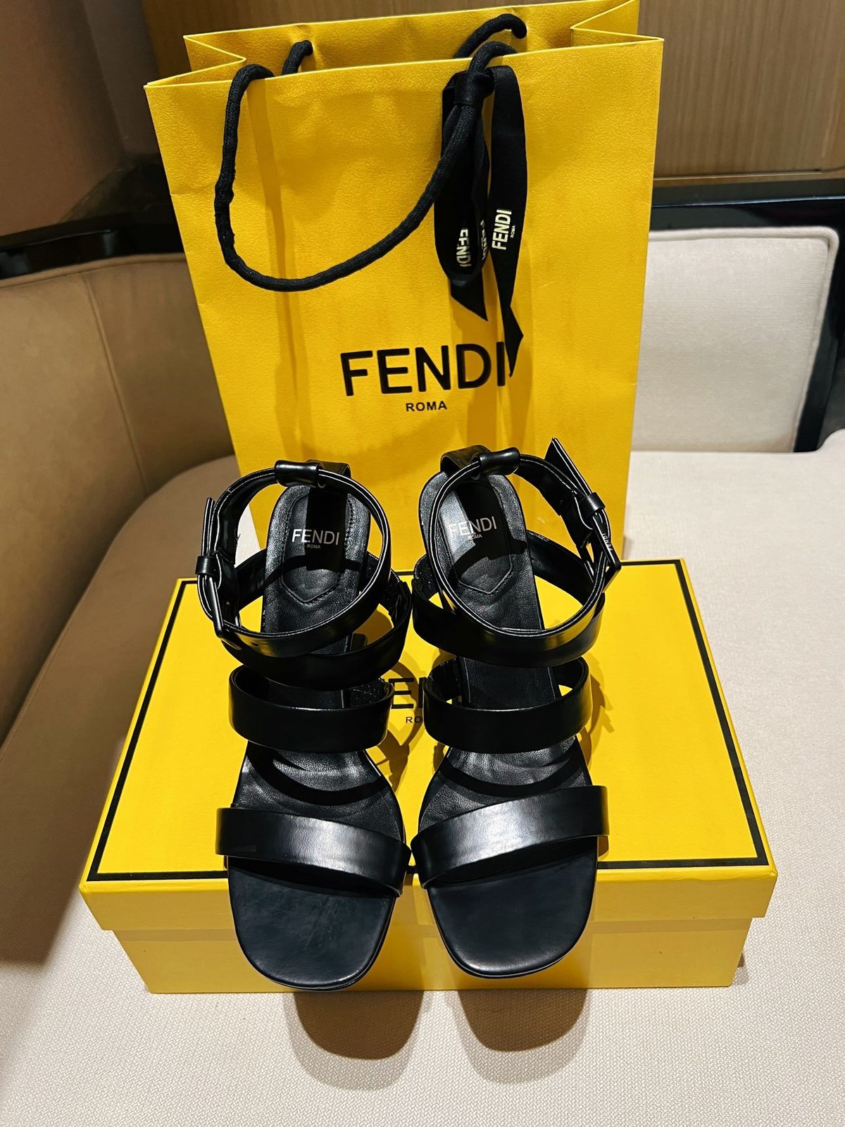 Fendi Black Leather Strappy Sandal