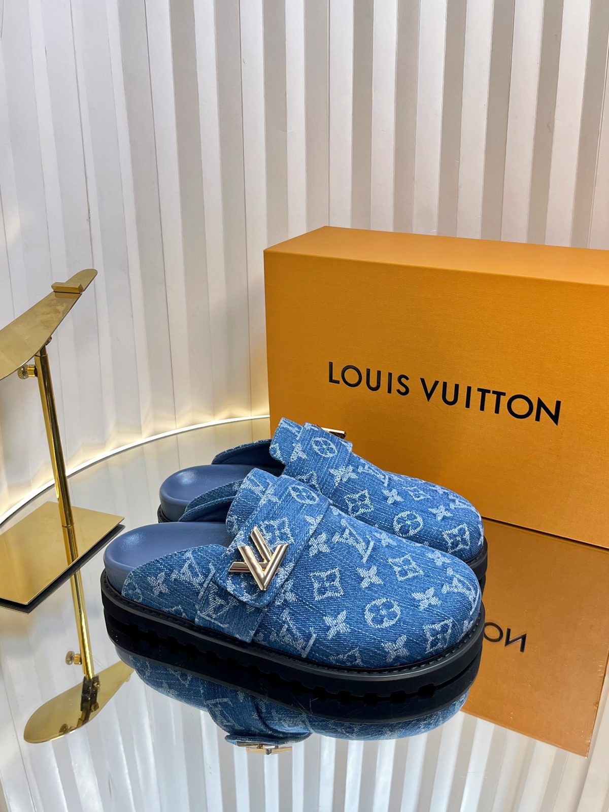 Louis Vuitton Monogram Denim Clog Mules