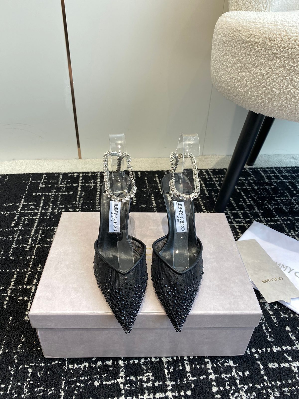 Jimmy Choo Black Crystal Pointed Heels