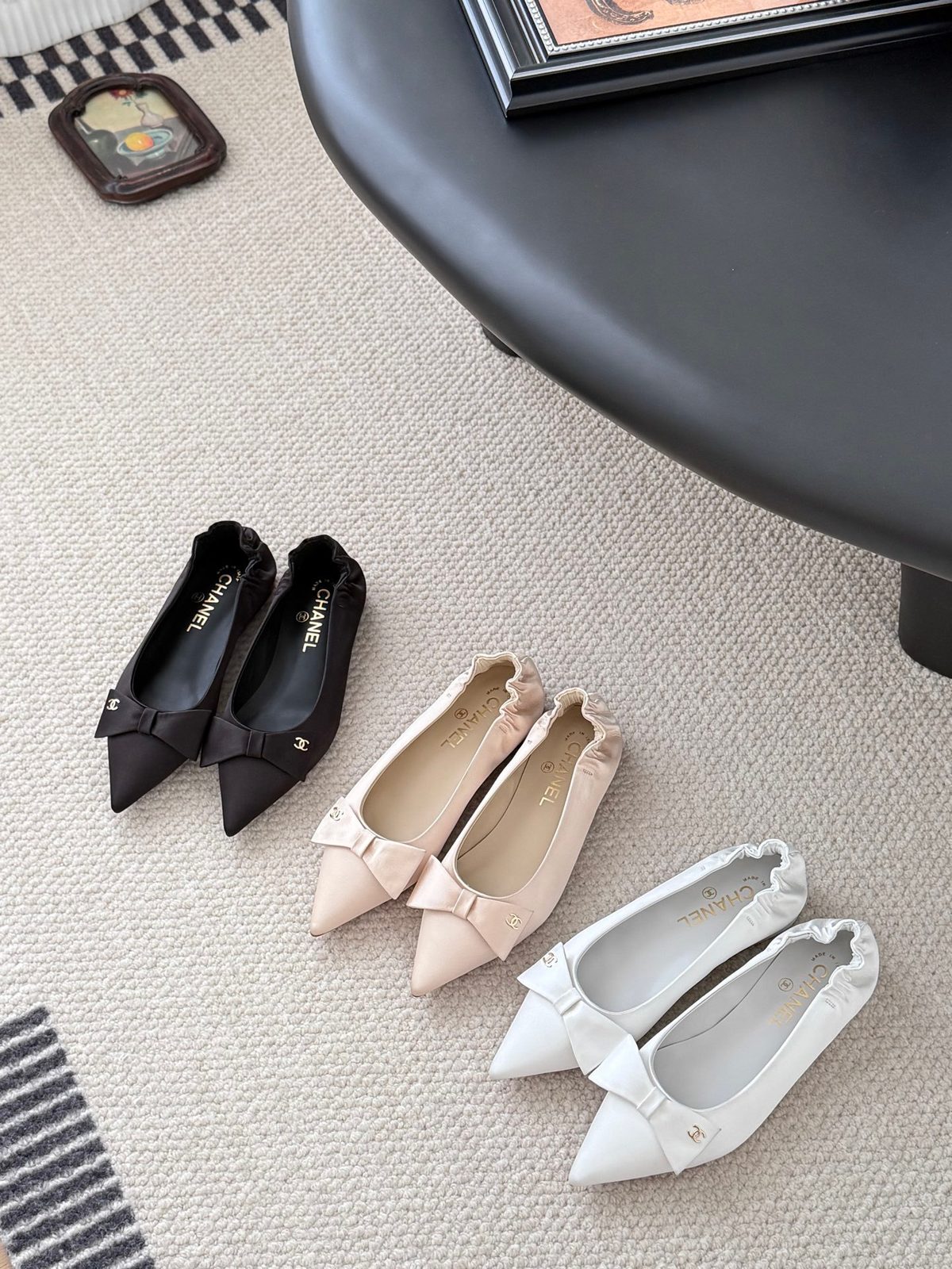 Chanel Pointed-Toe Bow Ballet Flats