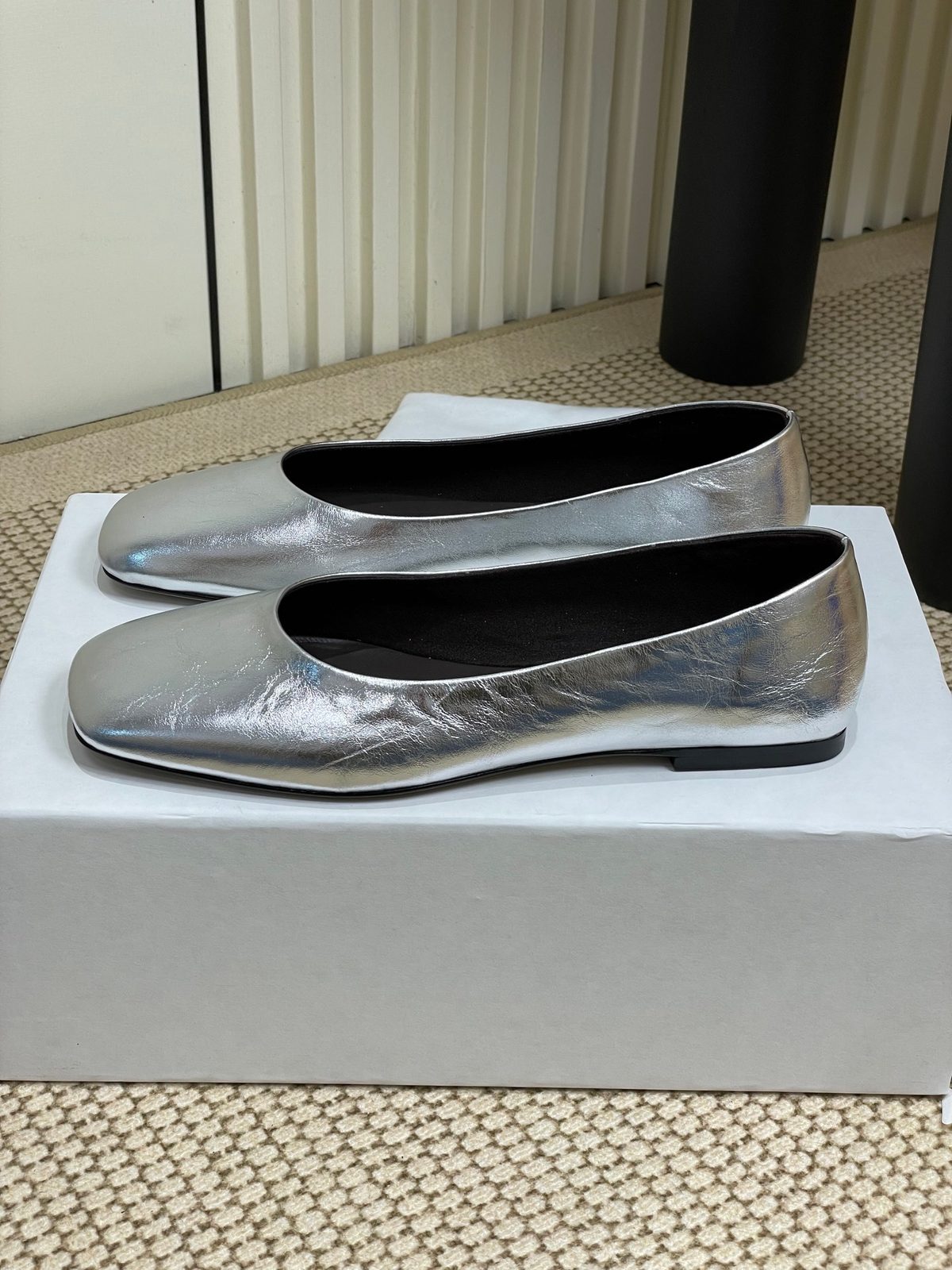 The Row Metallic Silver Leather Ballet Flat