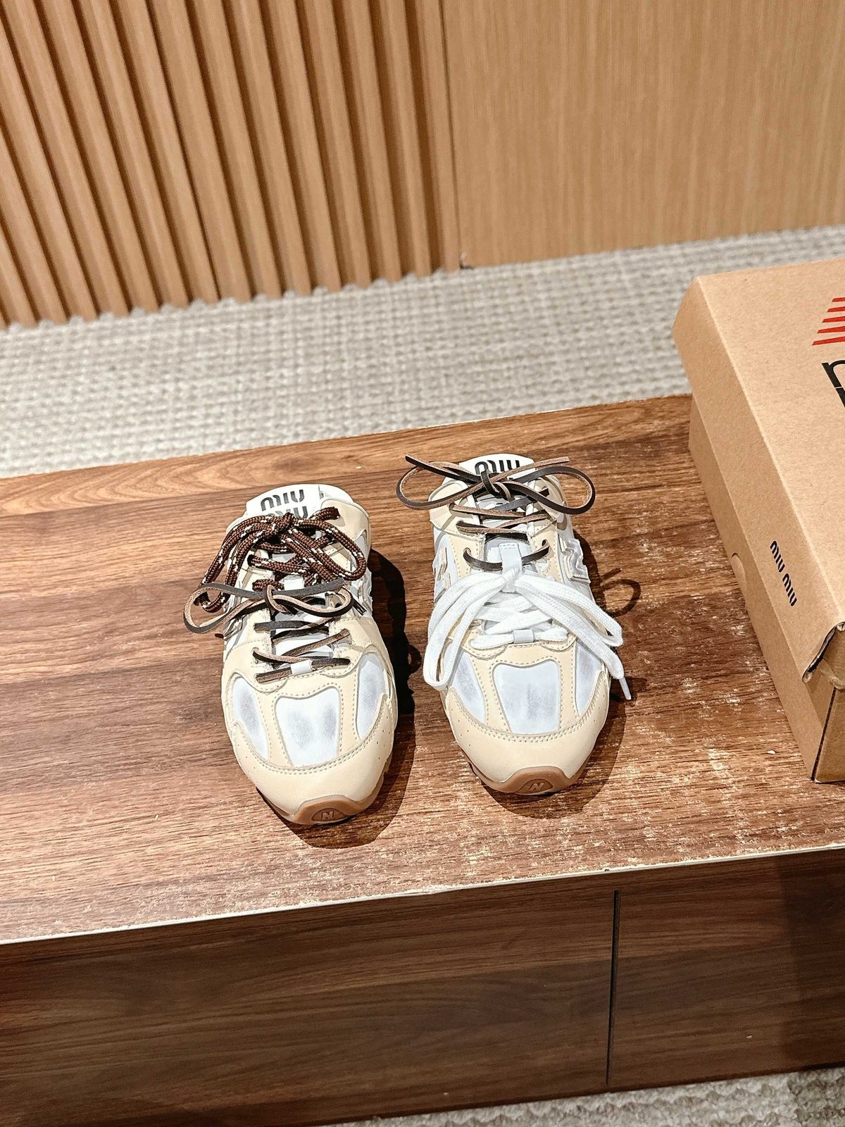 Miu Miu Cream Leather Lace-Up Sneakers