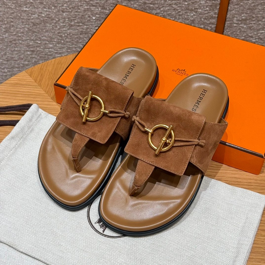 Hermès Suede Leather Slide Sandals