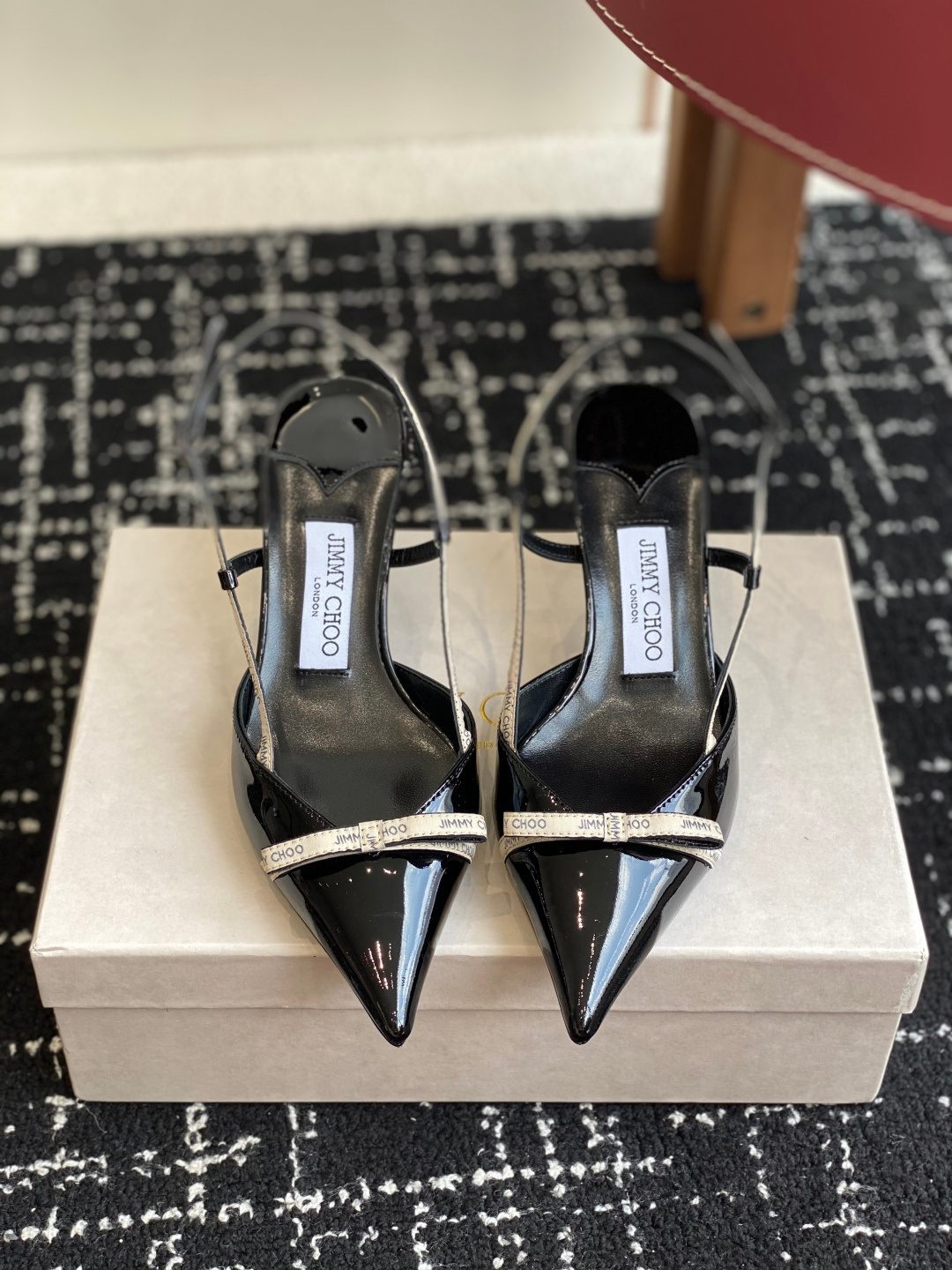 Jimmy Choo Black Patent Leather Pointed Slingback Heels