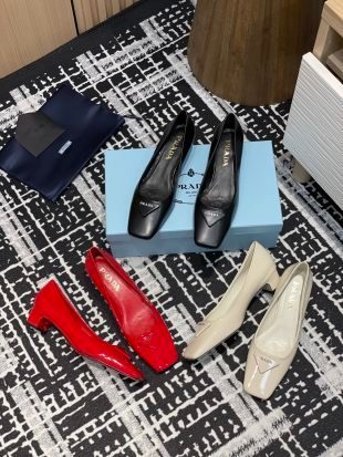 Prada Black Leather Square Toe Loafers