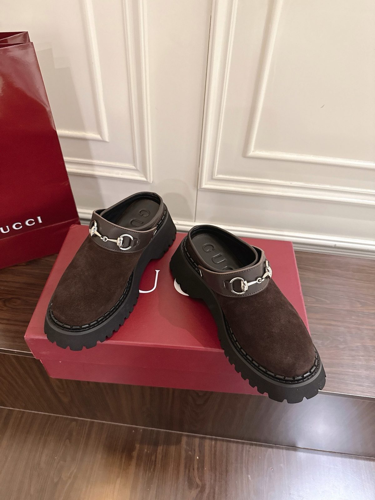 Gucci Horsebit Suede Platform Clog