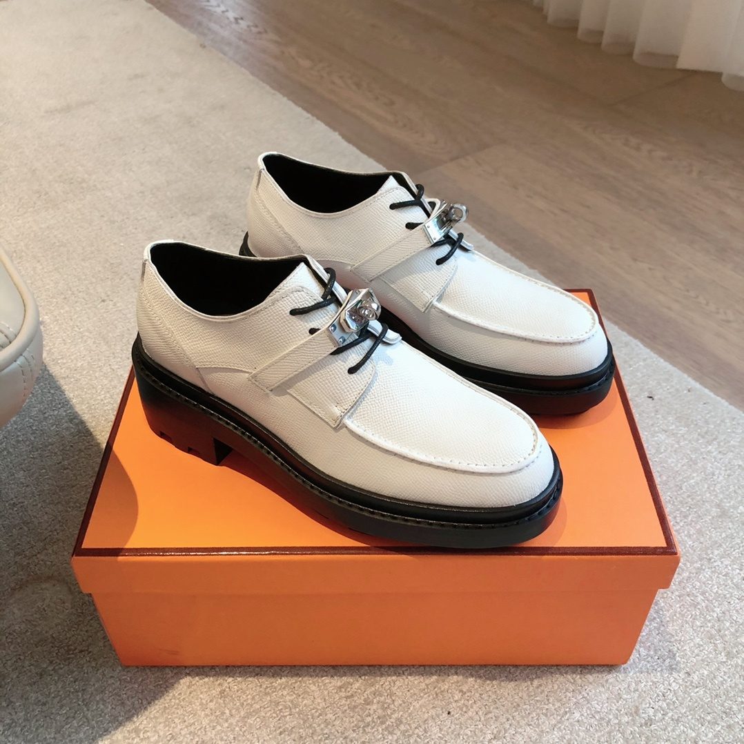Hermès Leather Platform Derby Shoes White