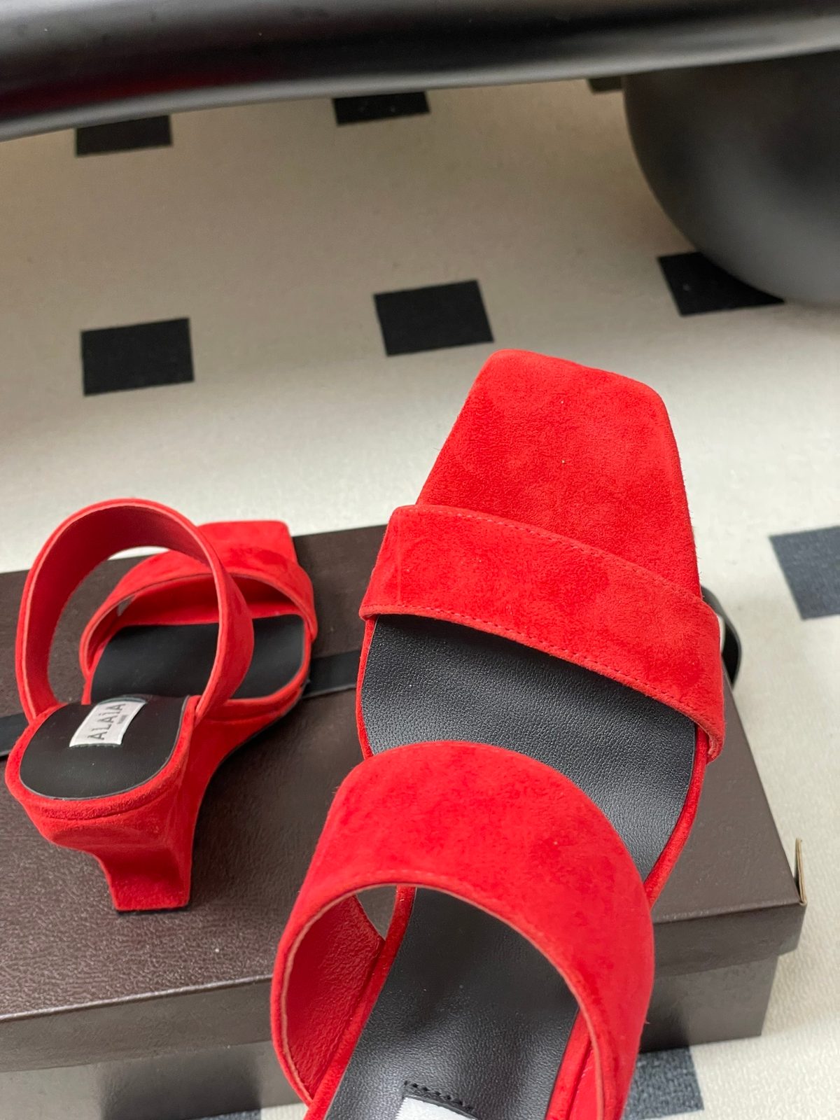 Alaïa Red Suede Slide Sandal
