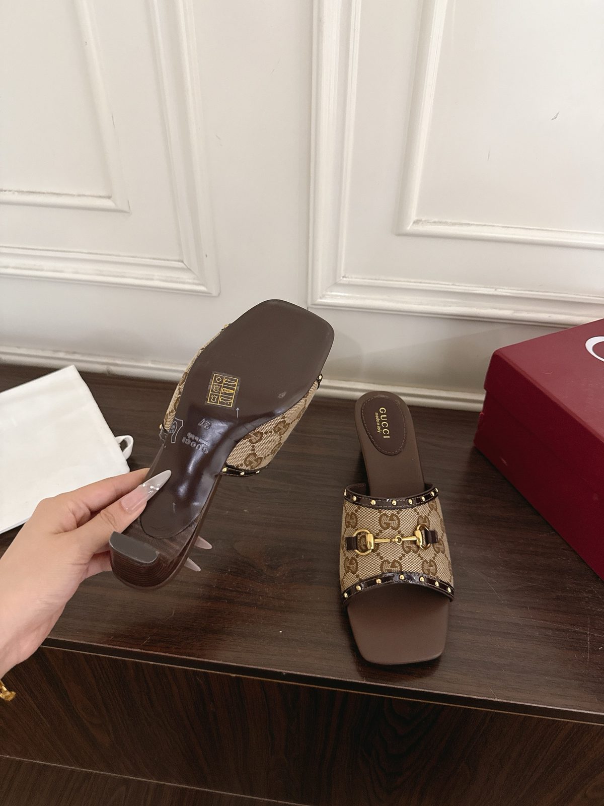 Gucci GG Canvas Studded Slide Sandals