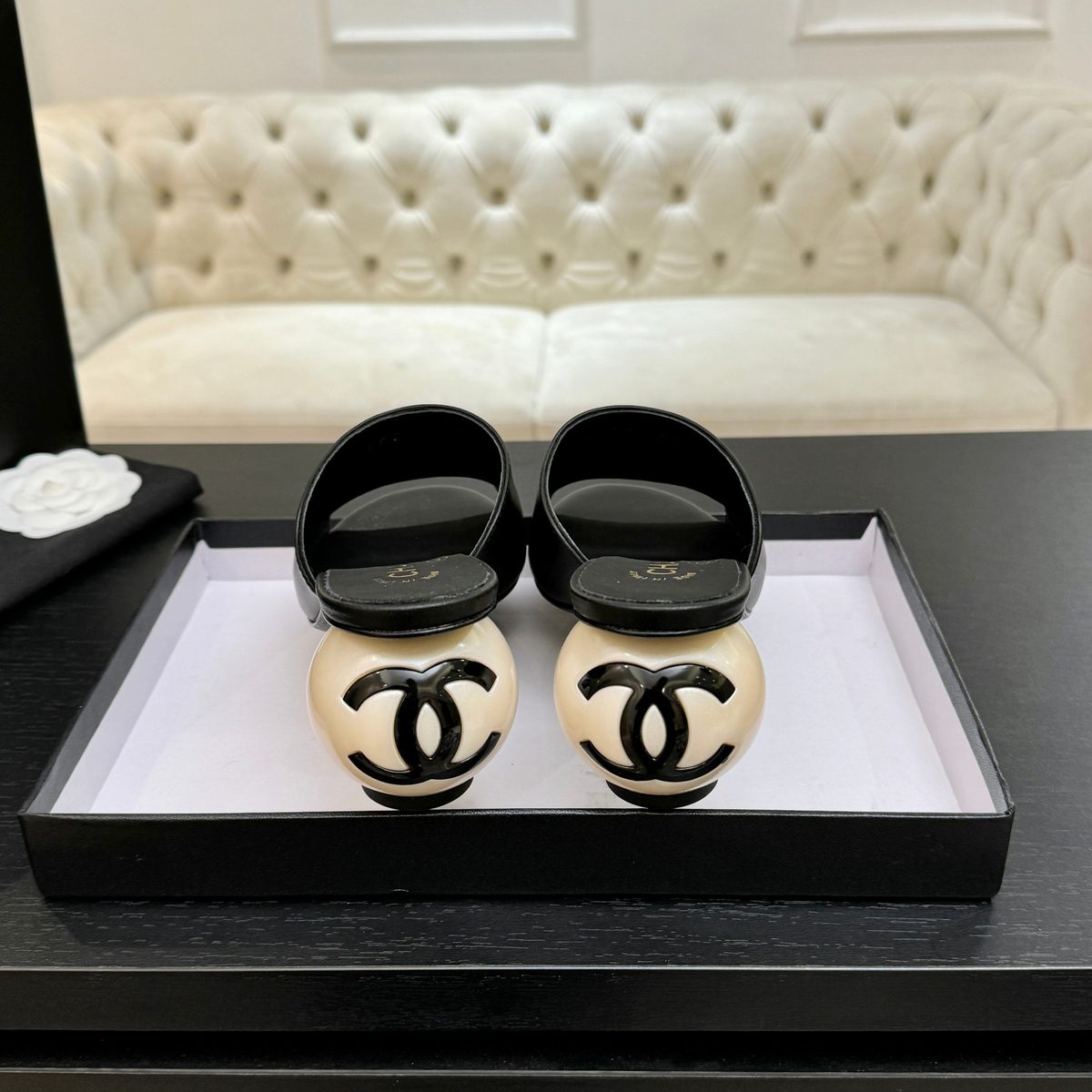 Chanel CC Pearl Slide Sandals
