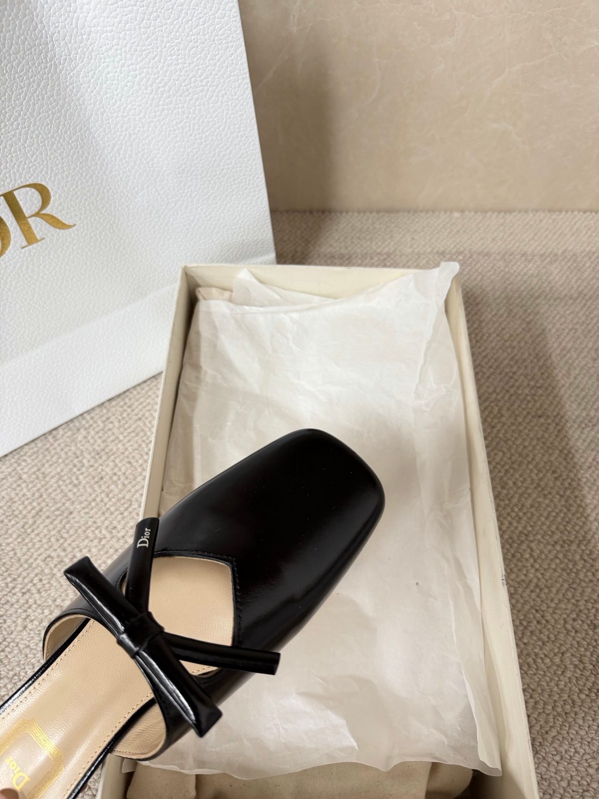 Dior Black Leather Bow Mule Slippers