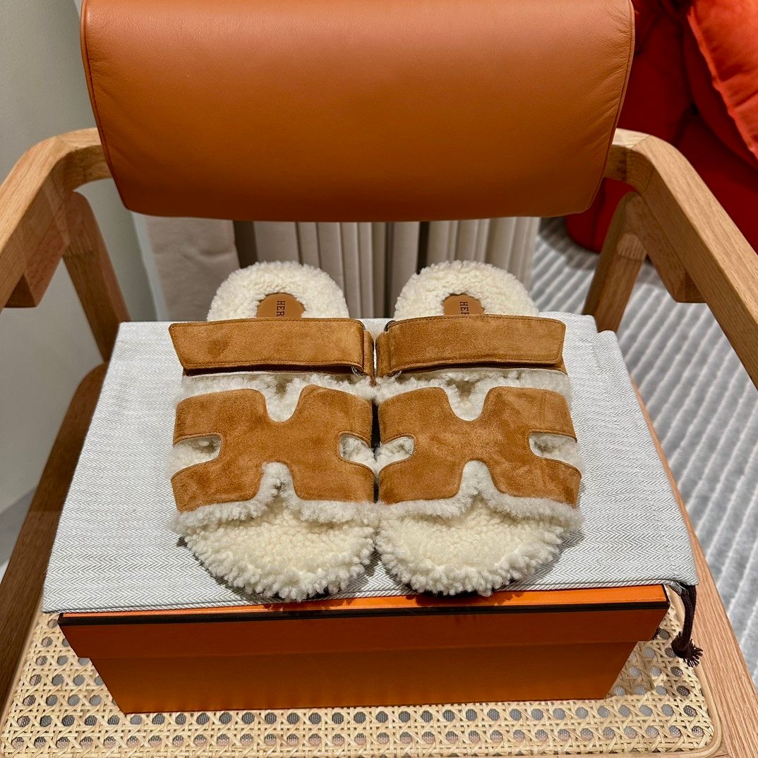 Hermès Shearling and Suede Mule Slippers